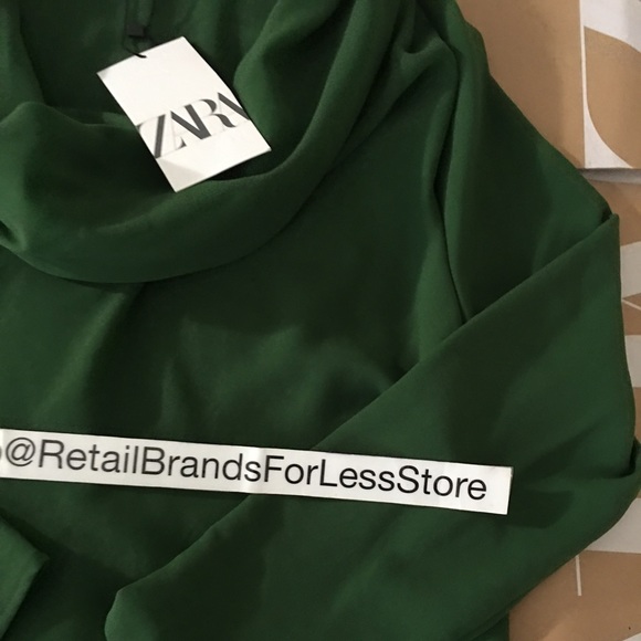 ZARA KELLY GREEN COWL FLOWY NECKLINE LONG SLEEVE BLOUSE - Picture 7 of 13